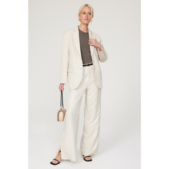 Anine Bing Women's Off-White Wide-Leg Front Zipper Lyra Trousers Pants Size 34 - Picture 1 of 16